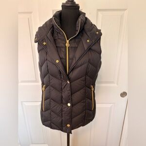 Michael Kors Black Puffer Vest with Gold Accents